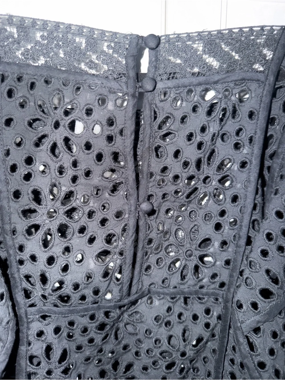 By Anthropologie Boat-Neck Black Victorian Cutwork Pom-Pom Blouse Sz XL Boho